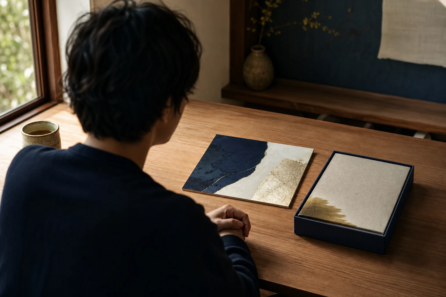 1度の作業を終えた人の前に、役割の違う2つの完成物が並ぶ様子